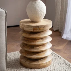 Beistelltisch Ø 35 cm Sitzhocker Massivholz Baumstumpf Couchtisch Blumen-Tisch
