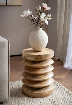 Beistelltisch Ø 35 cm Sitzhocker Massivholz Baumstumpf Couchtisch Blumen-Tisch