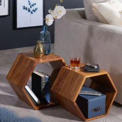 Beistelltisch 2er Set FineBuy Satztisch Wohnzimmertisch Holz Massiv Tisch Klein