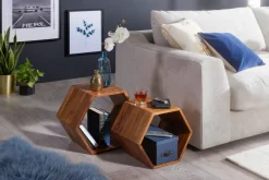 Beistelltisch 2er Set FineBuy Satztisch Wohnzimmertisch Holz Massiv Tisch Klein