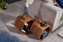 Beistelltisch 2er Set FineBuy Satztisch Wohnzimmertisch Holz Massiv Tisch Klein