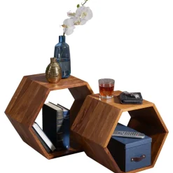 Beistelltisch 2er Set FineBuy Satztisch Wohnzimmertisch Holz Massiv Tisch Klein