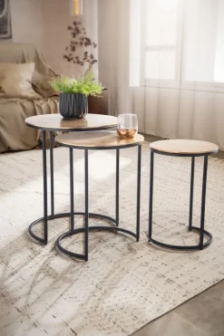 Beistelltisch 3er Set Rund Metall Satztisch Couchtisch Dekotisch 3-teilig gold