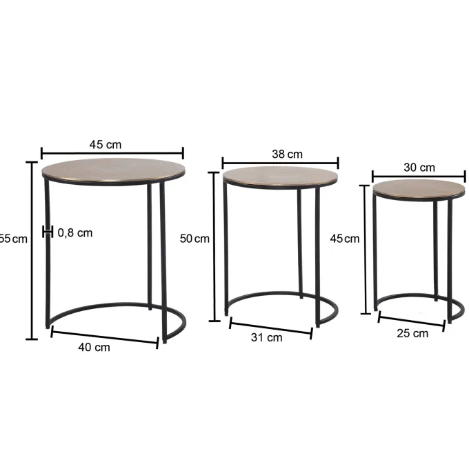 Beistelltisch 3er Set Rund Metall Satztisch Couchtisch Dekotisch 3-teilig gold