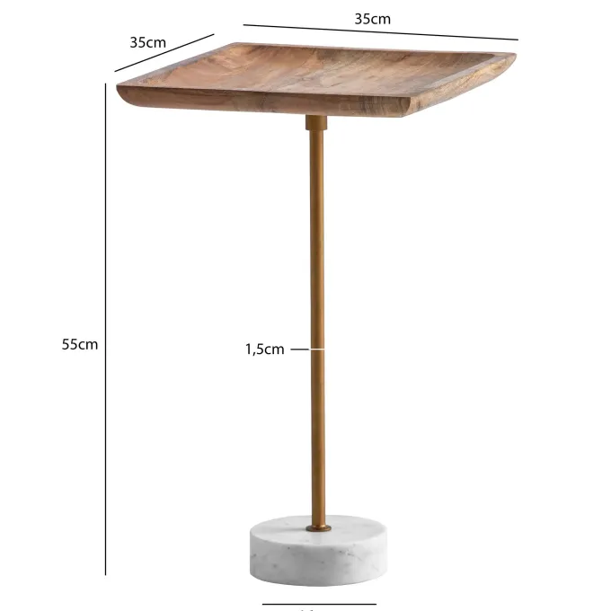 Beistelltisch FineBuy Anstelltisch Massivholz Marmor 35x35 cm Wohnzimmertisch