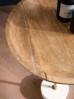 Beistelltisch FineBuy Anstelltisch Massivholz Marmor Ø 40 cm Wohnzimmertisch