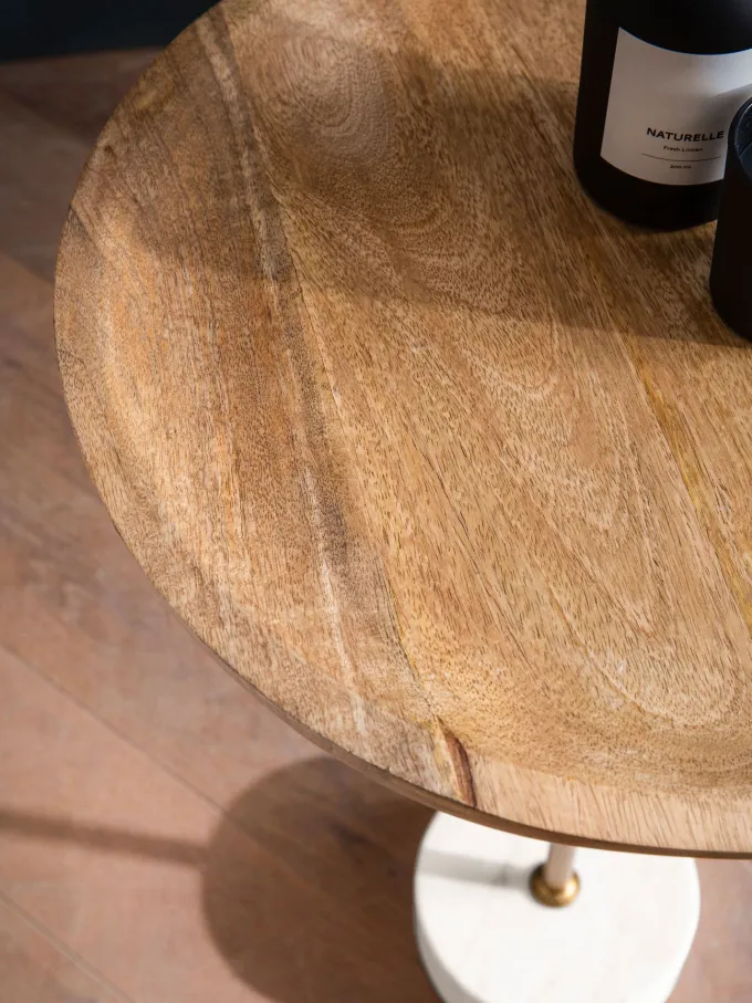 Beistelltisch FineBuy Anstelltisch Massivholz Marmor Ø 40 cm Wohnzimmertisch