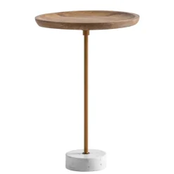 Beistelltisch FineBuy Anstelltisch Massivholz Marmor Ø 40 cm Wohnzimmertisch