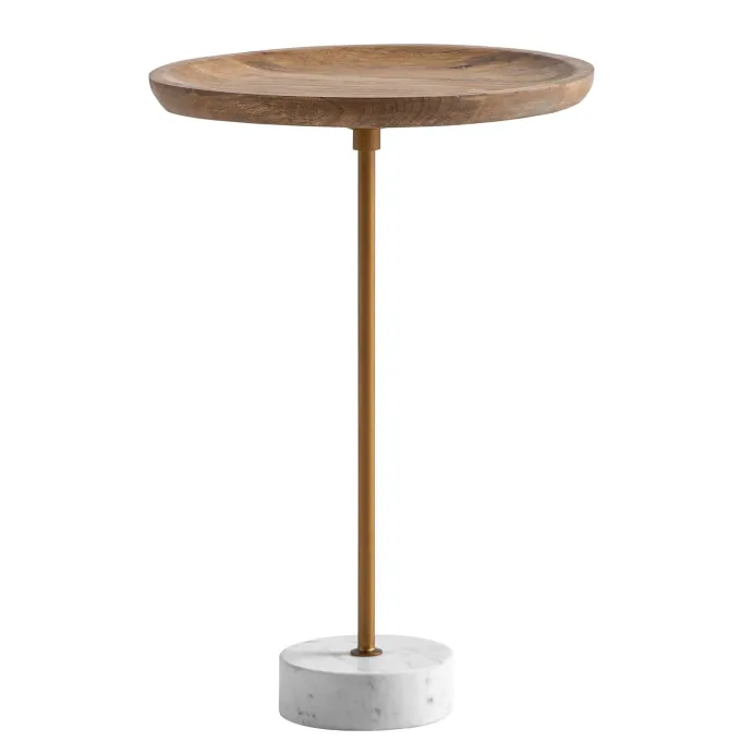 Beistelltisch FineBuy Anstelltisch Massivholz Marmor Ø 40 cm Wohnzimmertisch