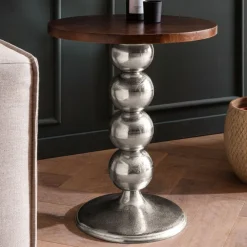 Beistelltisch FineBuy Anstelltisch Massivholz Metall Ø 50 cm Wohnzimmertisch
