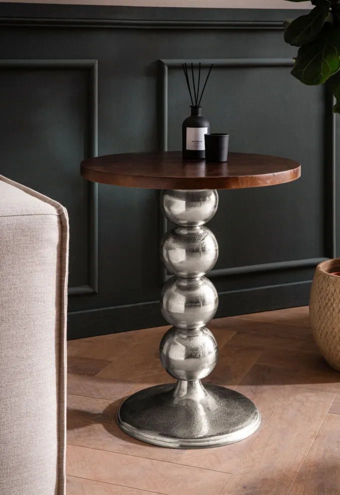 Beistelltisch FineBuy Anstelltisch Massivholz Metall Ø 50 cm Wohnzimmertisch