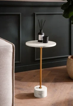 Beistelltisch FineBuy Anstelltisch Echter Marmor Ø 30 cm Wohnzimmertisch Rund