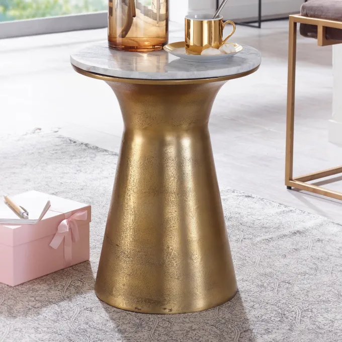 Beistelltisch FineBuy Echter Marmor Sofatisch Ø 35 cm Tisch Wohnzimmertisch Rund