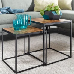 Beistelltisch FineBuy Satztisch Massivholz 2 teilig Couchtisch Tisch Set Eckig