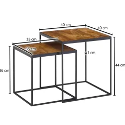 Beistelltisch FineBuy Satztisch Massivholz 2 teilig Couchtisch Tisch Set Eckig