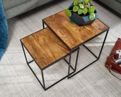 Beistelltisch FineBuy Satztisch Massivholz 2 teilig Couchtisch Tisch Set Eckig