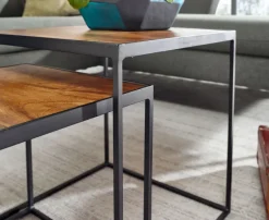 Beistelltisch FineBuy Satztisch Massivholz 2 teilig Couchtisch Tisch Set Eckig