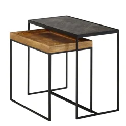 Beistelltisch FineBuy Satztisch Massivholz Stein 2 teilig Couchtisch Tisch Set