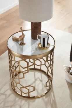 Beistelltisch FineBuy Sofatisch Echter Marmor Ø 44cm Tisch Wohnzimmertisch Rund