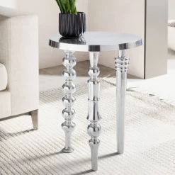 Beistelltisch FineBuy Sofatisch Metall Silber 44x44x63 cm Wohnzimmertisch Rund
