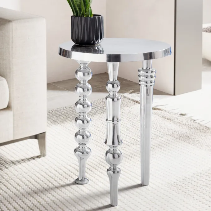 Beistelltisch FineBuy Sofatisch Metall Silber 44x44x63 cm Wohnzimmertisch Rund