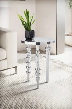 Beistelltisch FineBuy Sofatisch Metall Silber 44x44x63 cm Wohnzimmertisch Rund