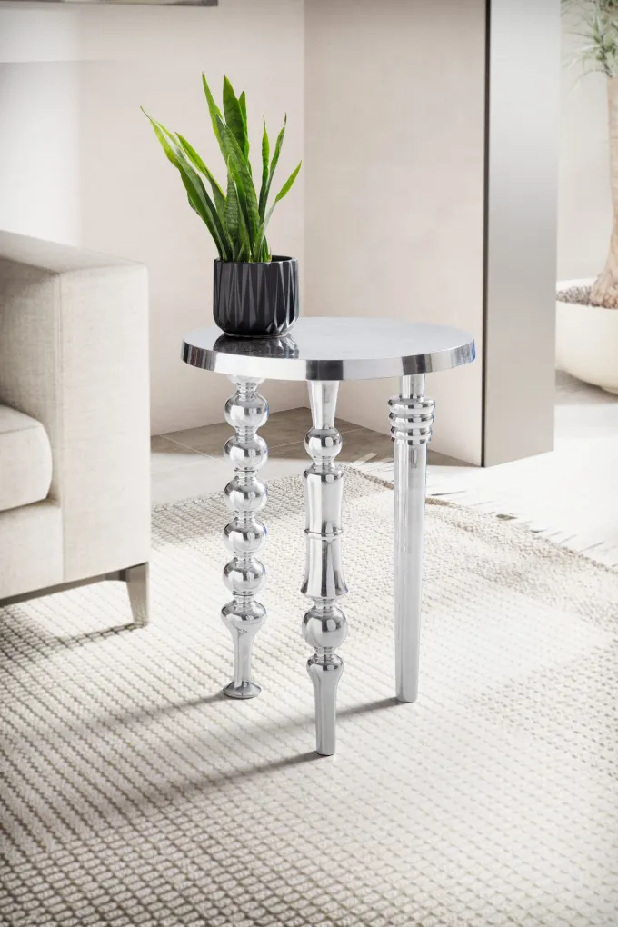 Beistelltisch FineBuy Sofatisch Metall Silber 44x44x63 cm Wohnzimmertisch Rund