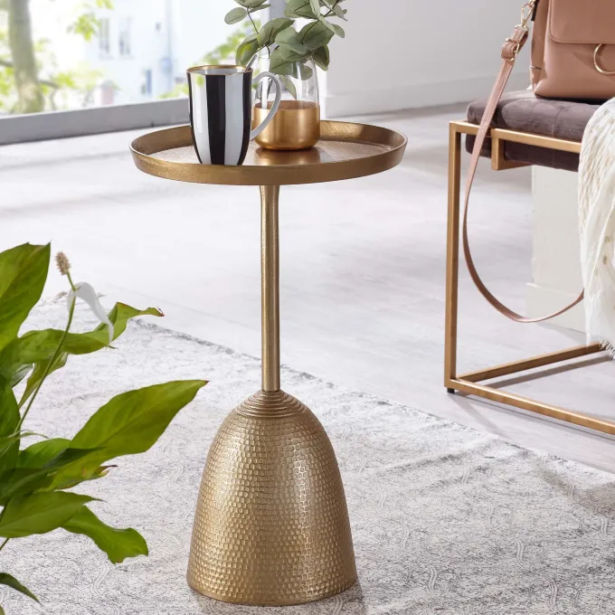 Beistelltisch FineBuy Sofatisch Metall Ø 33 cm Tisch Wohnzimmertisch Rund Gold