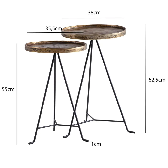Beistelltisch FineBuy Wohnzimmertisch 2er Set Metall Satztisch Tisch Rund Gold