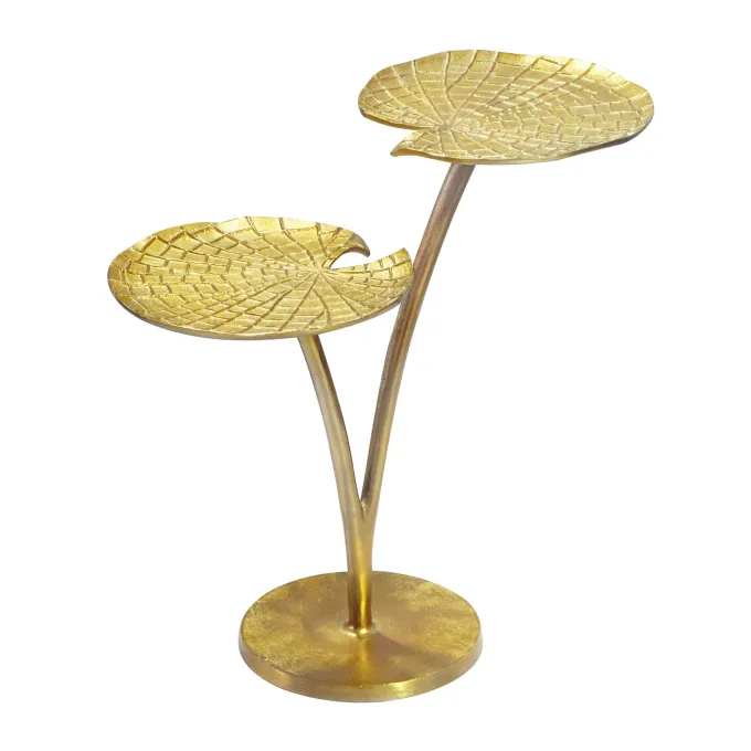 Beistelltisch Gold 57cm Alu Anstelltisch Blatt Wohnzimmertisch Couchtisch Rund
