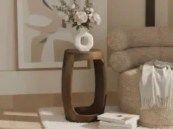Beistelltisch Mango Massivholz rund 30cm Couchtisch mit Fach Wohnzimmertisch