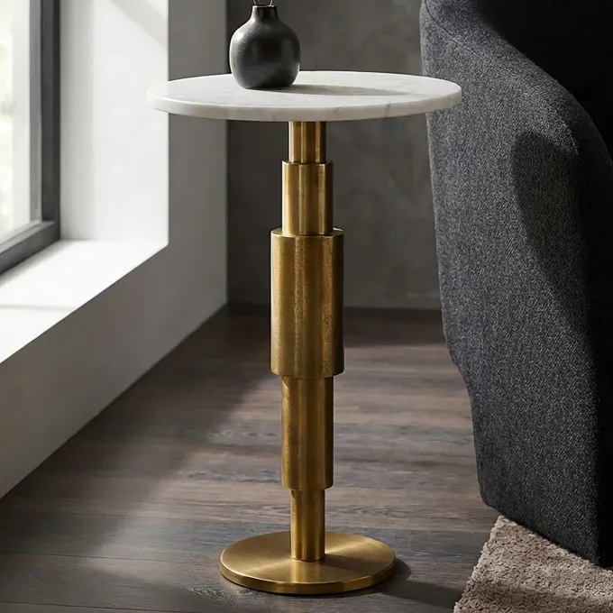Beistelltisch Marmor Dekotisch Wohnzimmertisch Sofatisch Anstelltisch Metall Alu