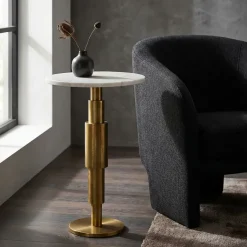 Beistelltisch Marmor Dekotisch Wohnzimmertisch Sofatisch Anstelltisch Metall Alu