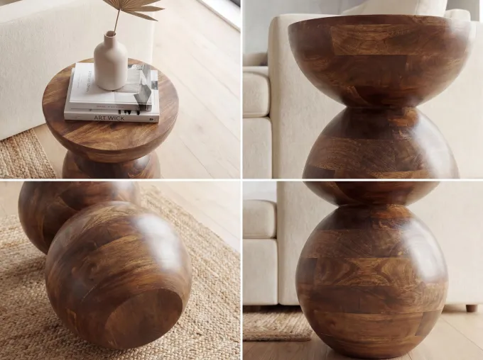 Beistelltisch Massivholz 35cm Couchtisch Wohnzimmertisch Rund Tisch Holz Klein