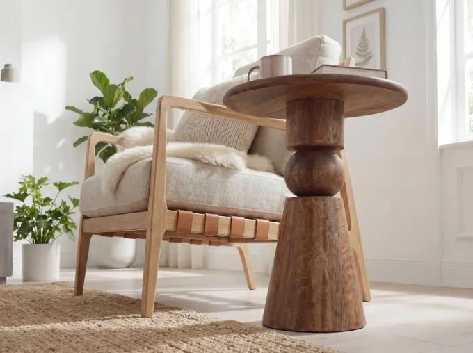 Beistelltisch Massivholz 35cm Couchtisch Wohnzimmertisch Dekotisch Rund Tisch