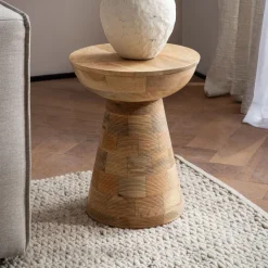Beistelltisch Massivholz Ø37cm Rund Wohnzimmertisch Klein Couchtisch Dekotisch