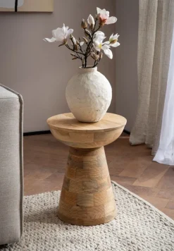Beistelltisch Massivholz Ø37cm Rund Wohnzimmertisch Klein Couchtisch Dekotisch