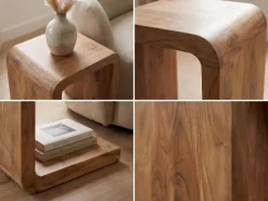 Beistelltisch Massivholz 45cm Couchtisch Wohnzimmertisch C Form Holz Handmade