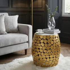 Beistelltisch rund 40cm Metall Couchtisch Marmor Alu Wohnzimmertisch Dekotisch