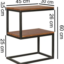 Beistelltisch S-Form Massivholz Metall Wohnzimmertisch Anstelltisch Landhaus