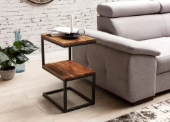 Beistelltisch S-Form Massivholz Metall Wohnzimmertisch Anstelltisch Landhaus
