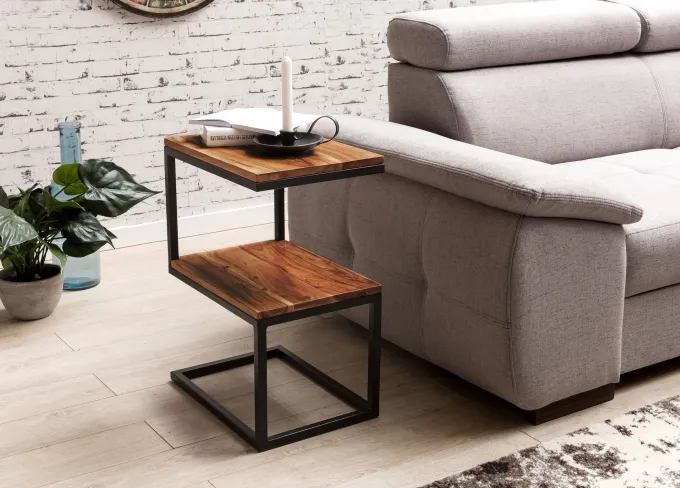 Beistelltisch S-Form Massivholz Metall Wohnzimmertisch Anstelltisch Landhaus