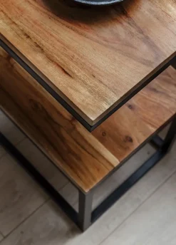 Beistelltisch S-Form Massivholz Metall Wohnzimmertisch Anstelltisch Landhaus