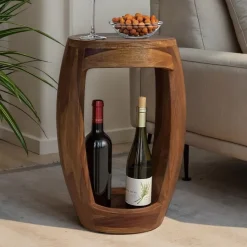 Beistelltisch Sheesham Massivholz rund 30cm Couchtisch mit Fach Wohnzimmertisch