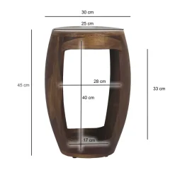Beistelltisch Sheesham Massivholz rund 30cm Couchtisch mit Fach Wohnzimmertisch