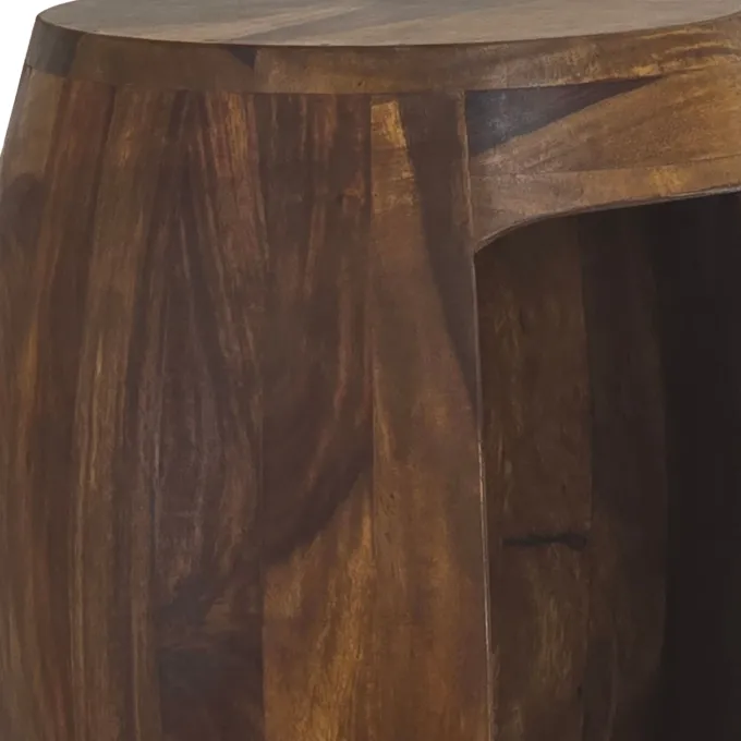 Beistelltisch Sheesham Massivholz rund 30cm Couchtisch mit Fach Wohnzimmertisch
