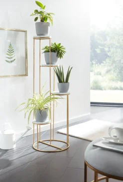 Blumenständer FineBuy Blumensäule 36,5x107,5x36,5 cm Marmor Weiß Pflanzenständer