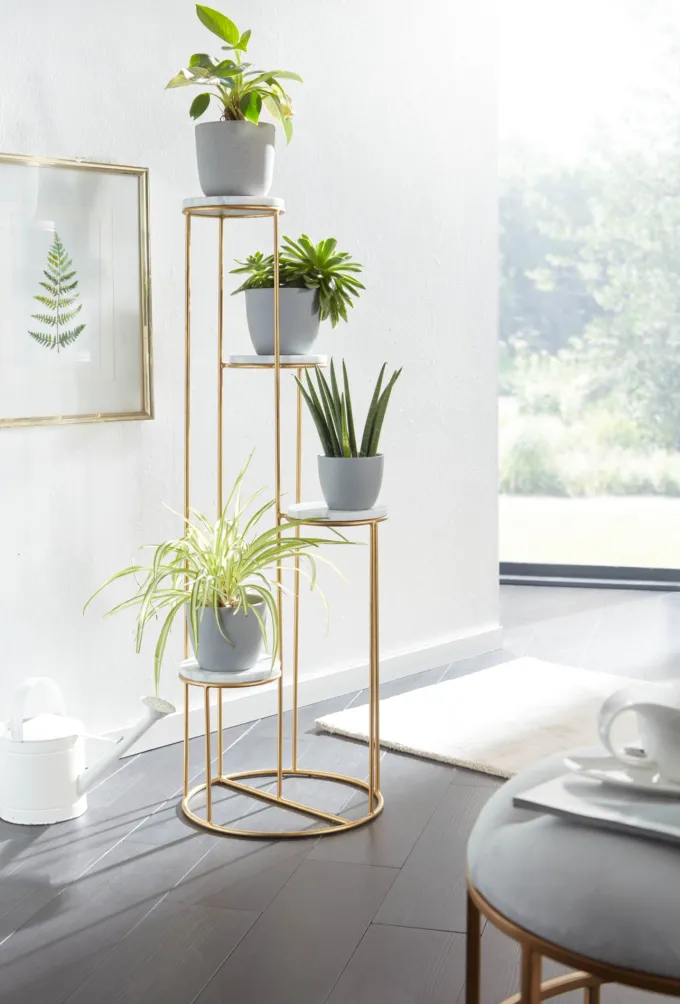 Blumenständer FineBuy Blumensäule 36,5x107,5x36,5 cm Marmor Weiß Pflanzenständer