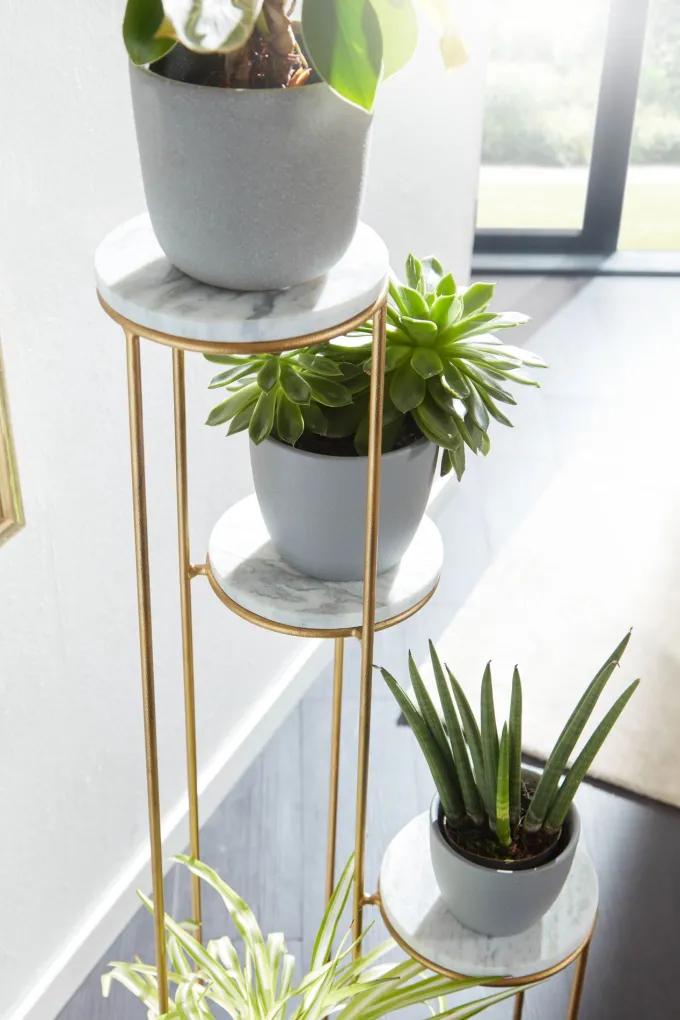 Blumenständer FineBuy Blumensäule 36,5x107,5x36,5 cm Marmor Weiß Pflanzenständer