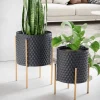 Blumentopf FineBuy Pflanzenkübel 2er Set Metall Schwarz Gold Rund Pflanzgefäß